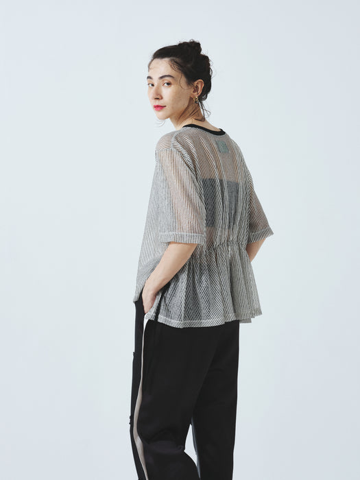 グリッターストライプレースバックギャザーTEE