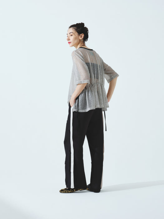 グリッターストライプレースバックギャザーTEE