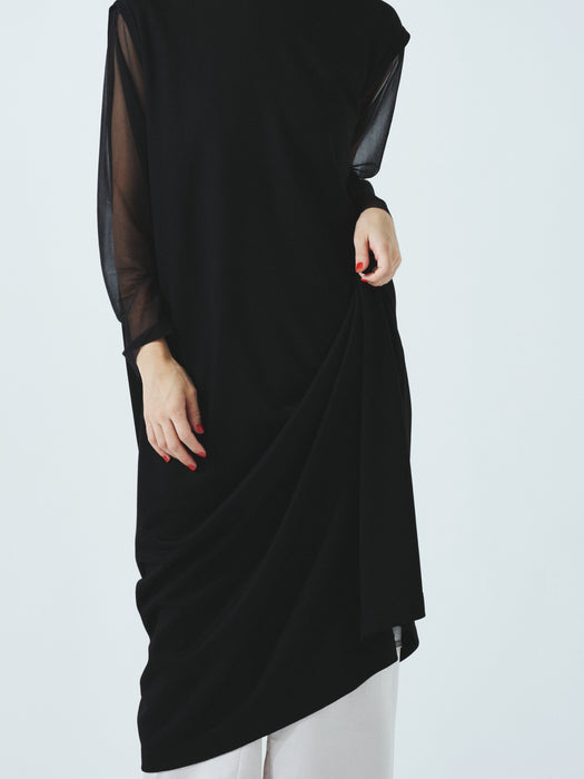 リヨセル天竺ボックスショルダーロングドレス