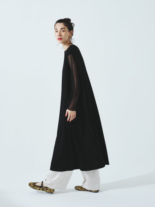 リヨセル天竺ボックスショルダーロングドレス