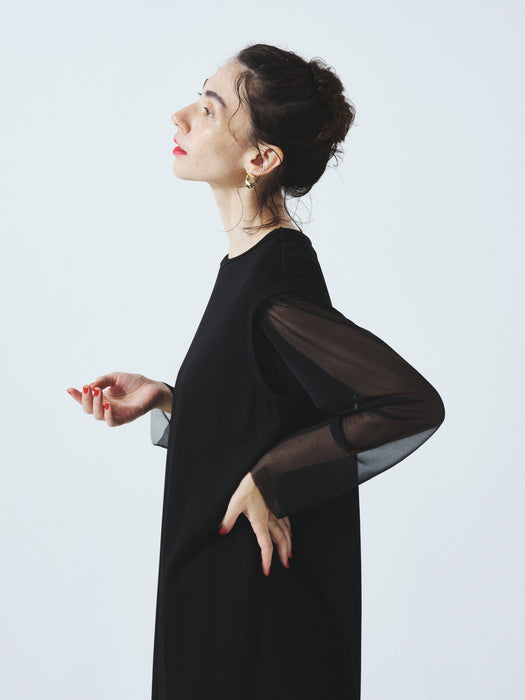 リヨセル天竺ボックスショルダーロングドレス