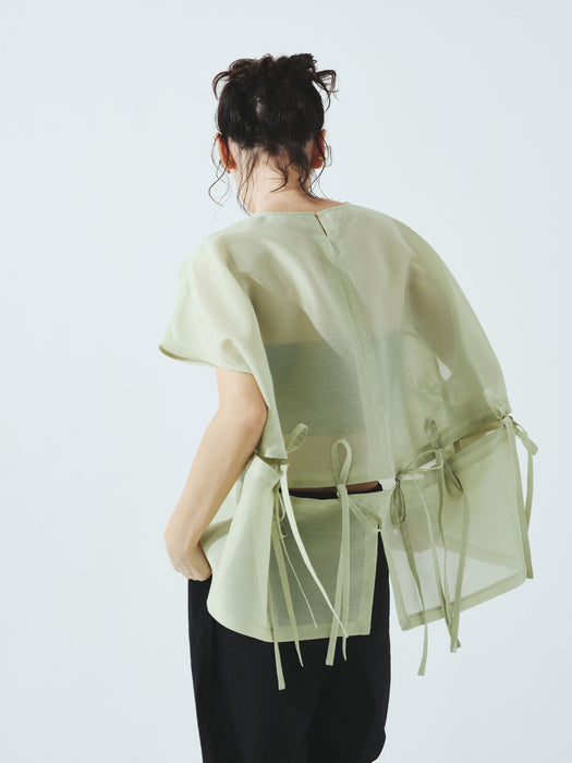 オーガンジーパフィーリボンタンクブラウス