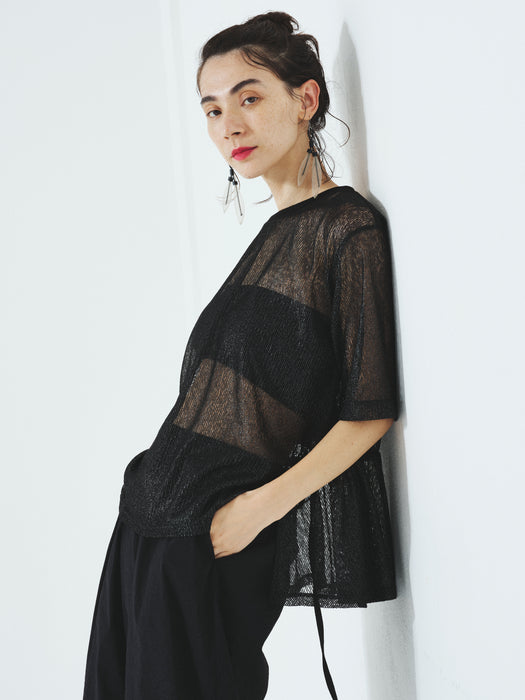 グリッターストライプレースバックギャザーTEE