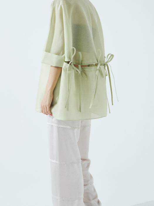 オーガンジーパフィーリボンブラウス