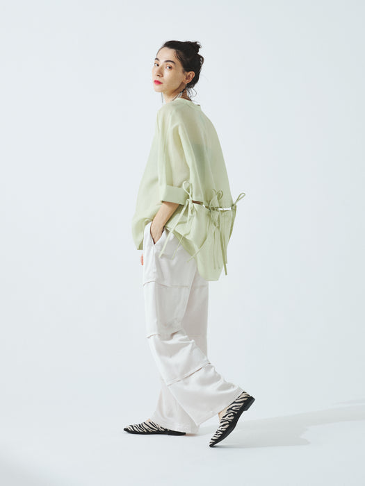 オーガンジーパフィーリボンブラウス