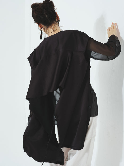 サテンエンブロイダリーバックドレープジレ