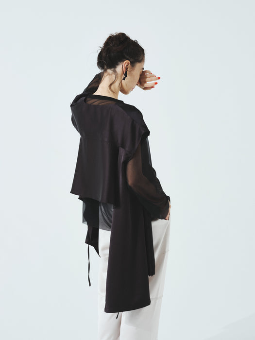 サテンエンブロイダリーバックドレープジレ