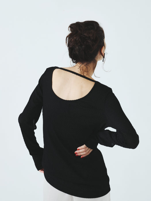 ナイロンレースカットアウト長袖プルオーバー