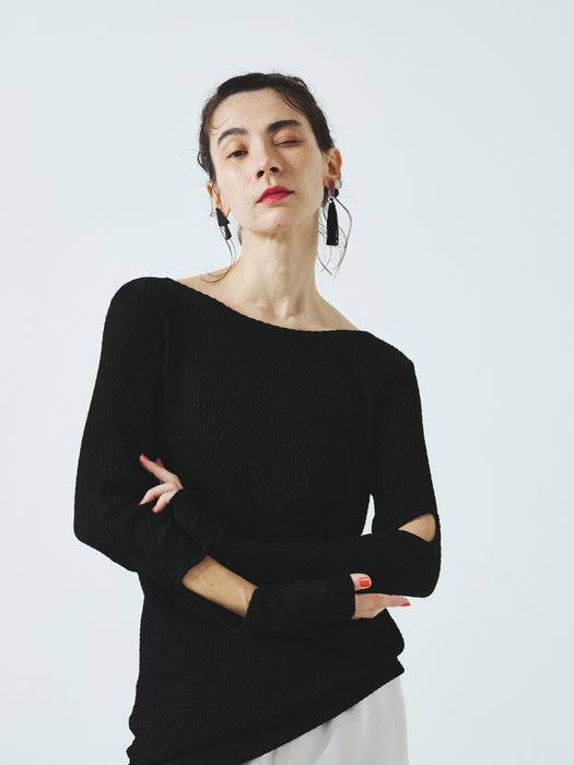 ナイロンレースカットアウト長袖プルオーバー