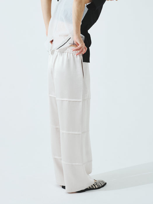 サテンブロック切り替えストレートパンツ