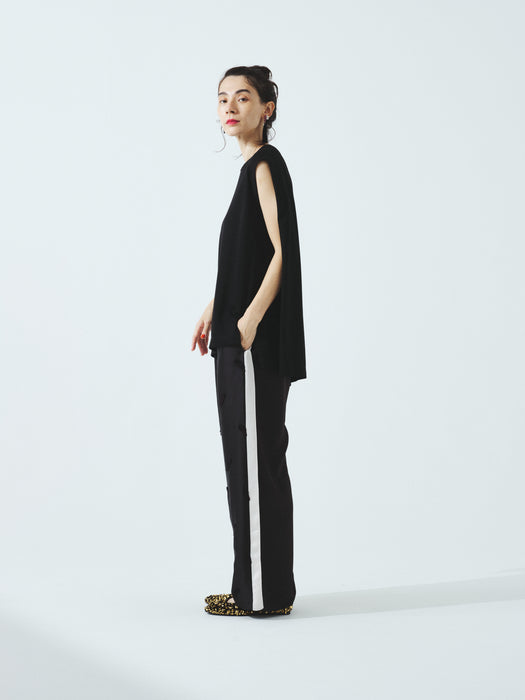 サテンエンブロイダリーサイドラインストレートパンツ