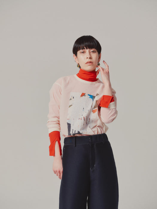 NEW SEASON：ペーパーナイロンMOODプリント長袖TEE