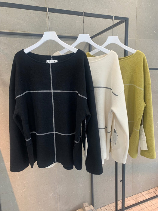 THE BASIC：圧縮ニット配色ステッチ長袖プルオーバー