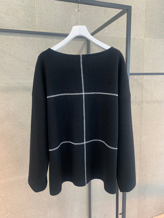 THE BASIC：圧縮ニット配色ステッチ長袖プルオーバー