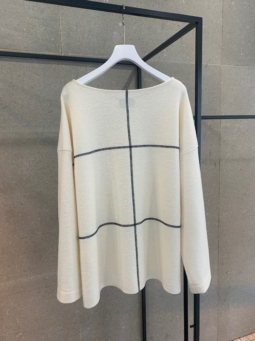 THE BASIC：圧縮ニット配色ステッチ長袖プルオーバー