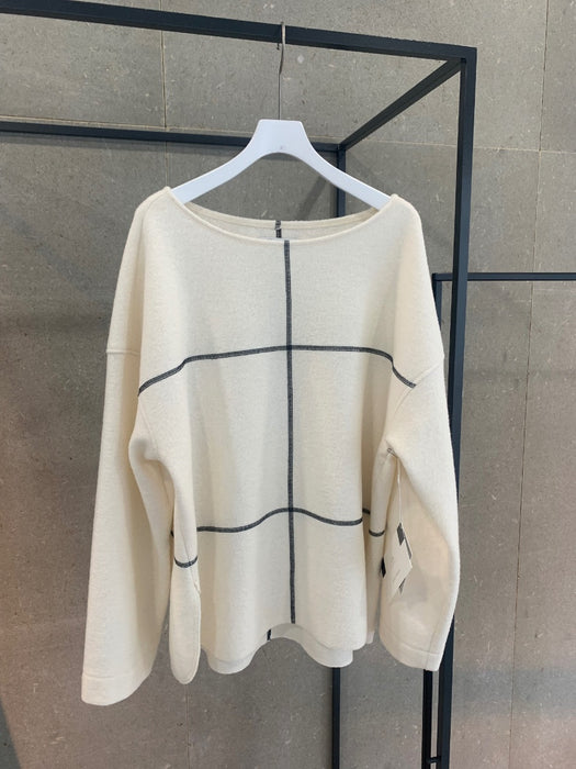 THE BASIC：圧縮ニット配色ステッチ長袖プルオーバー