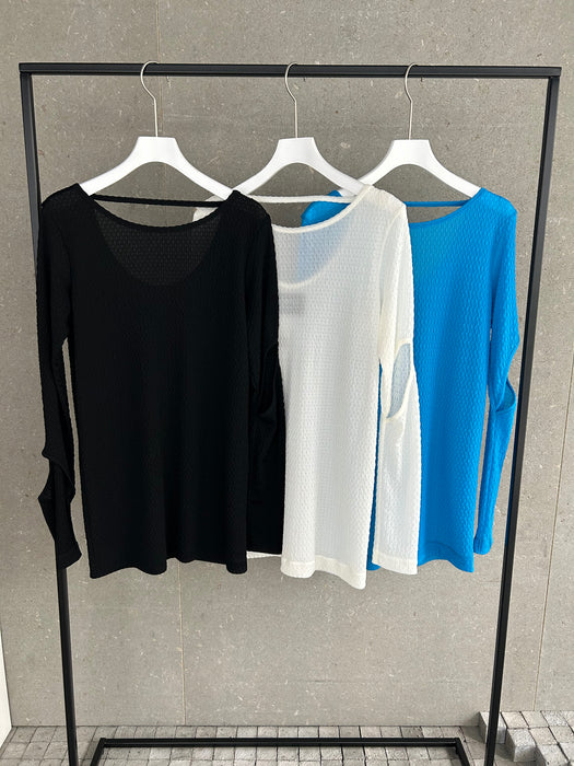 ナイロンレースカットアウト長袖プルオーバー