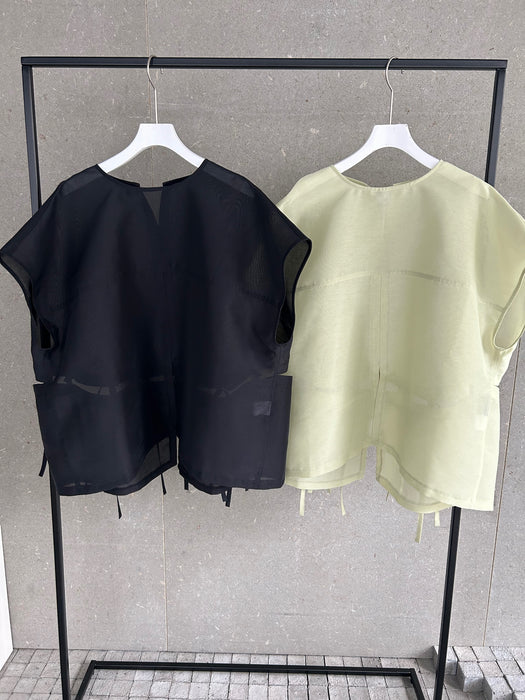 オーガンジーパフィーリボンタンクブラウス