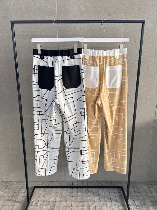 NEW SEASON：リネンレーヨンARTプリントストレートパンツ
