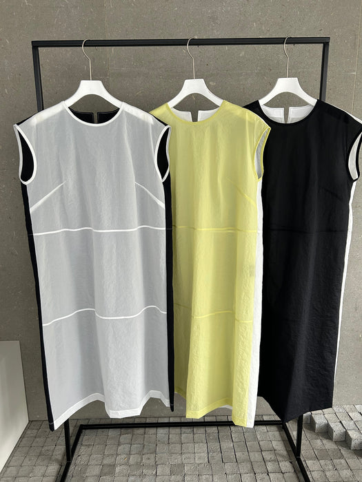 クリスピーナイロンバイカラーロングタンク