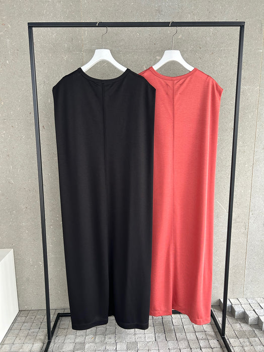 リヨセル天竺ボックスショルダーロングドレス