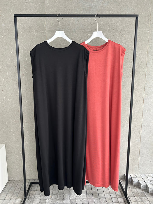 リヨセル天竺ボックスショルダーロングドレス