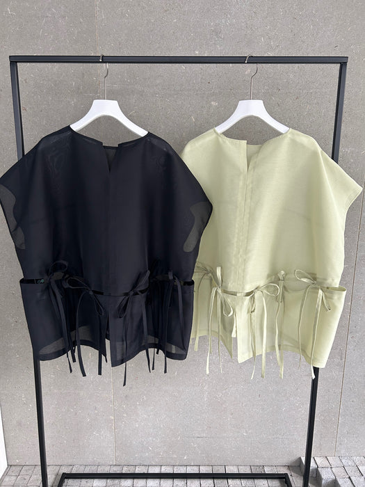 オーガンジーパフィーリボンタンクブラウス