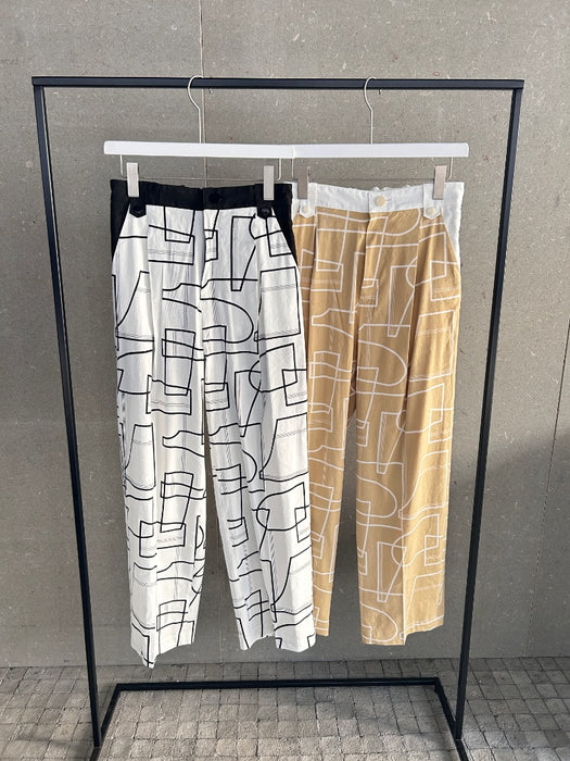 NEW SEASON：リネンレーヨンARTプリントストレートパンツ