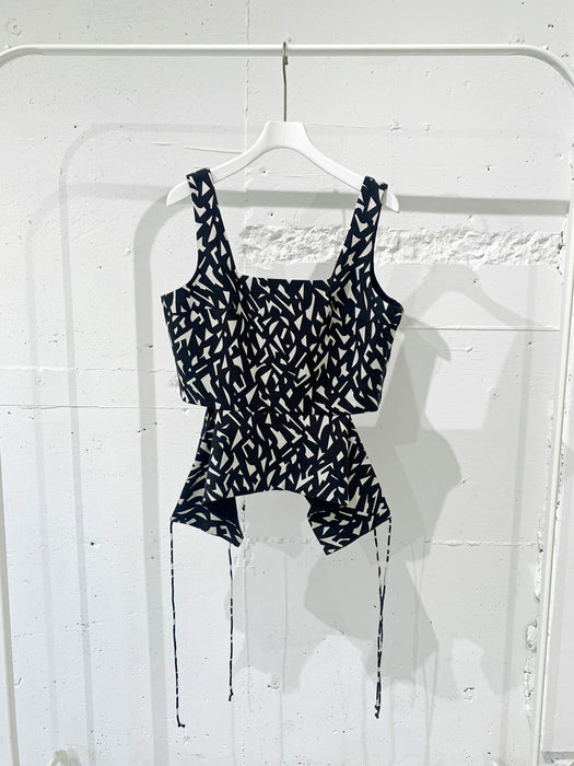 THE ARCHIVE：レーヨンリネンプリントペプラムビスチェ