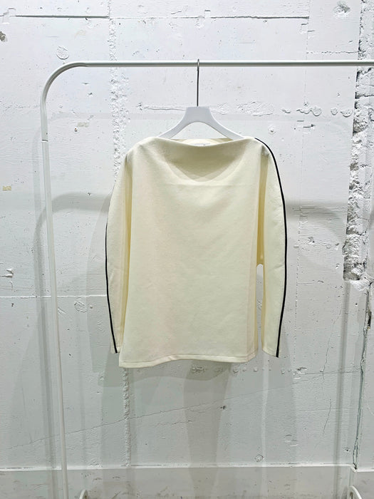 Compressed wool jersey kimono sleeve boat neck pullover