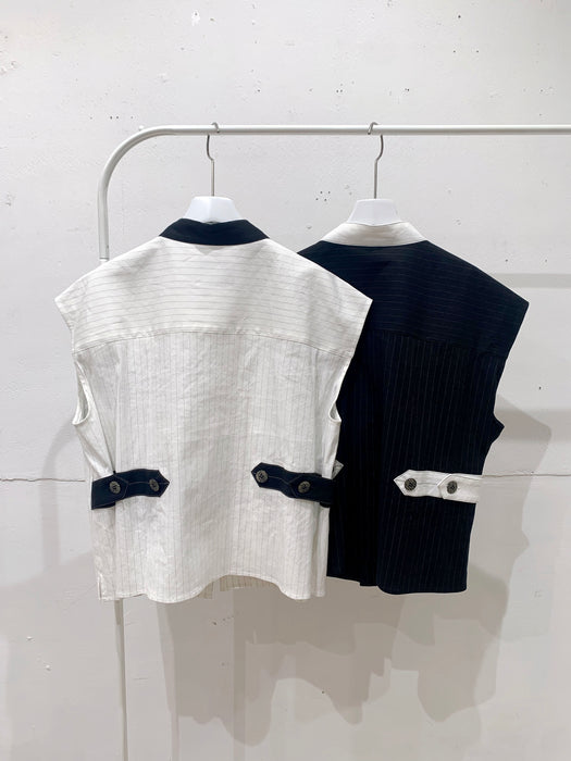 THE ARCHIVE：ストライプリネンショートブラウス