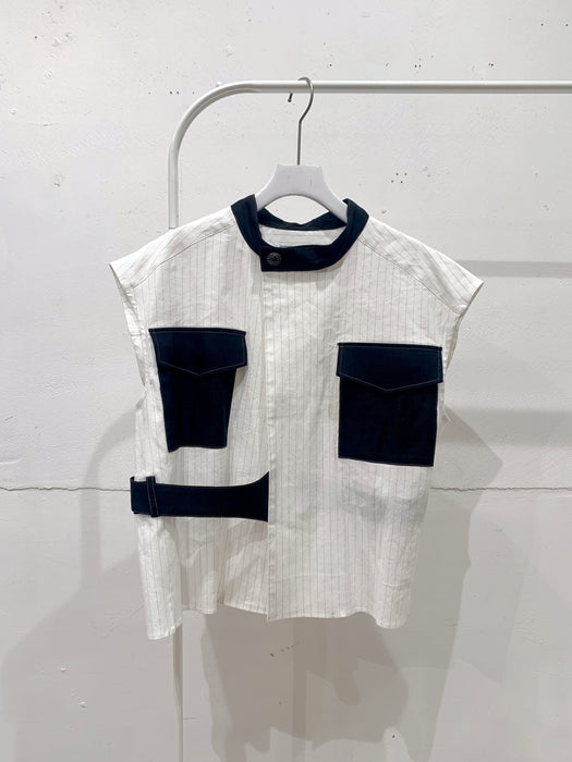 THE ARCHIVE：ストライプリネンショートブラウス