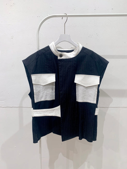 THE ARCHIVE：ストライプリネンショートブラウス