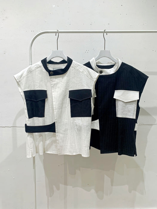 THE ARCHIVE：ストライプリネンショートブラウス