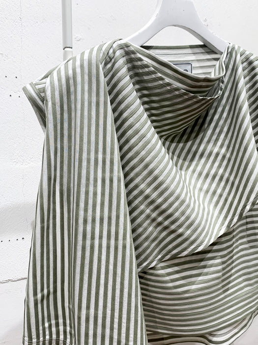 THE ARCHIVE：コットンボーダー天竺レイヤードペプラムタンク