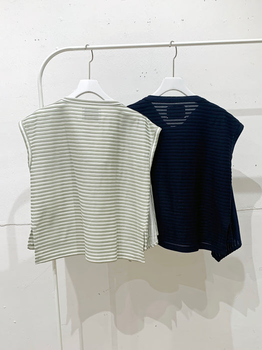 THE ARCHIVE：コットンボーダー天竺レイヤードペプラムタンク