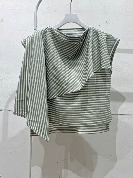 THE ARCHIVE：コットンボーダー天竺レイヤードペプラムタンク