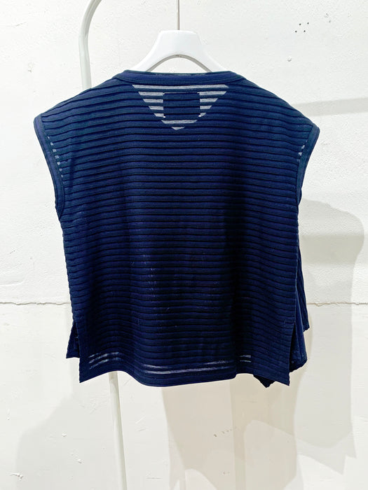 THE ARCHIVE：コットンボーダー天竺レイヤードペプラムタンク