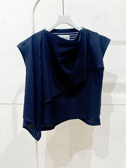 THE ARCHIVE：コットンボーダー天竺レイヤードペプラムタンク