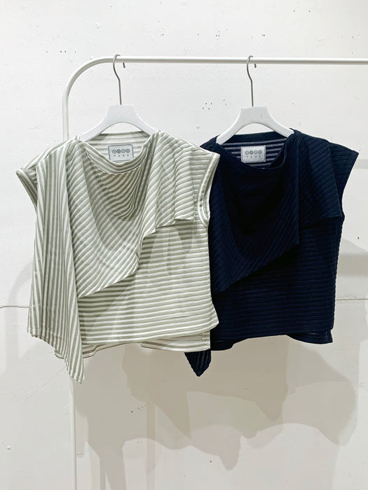 THE ARCHIVE：コットンボーダー天竺レイヤードペプラムタンク
