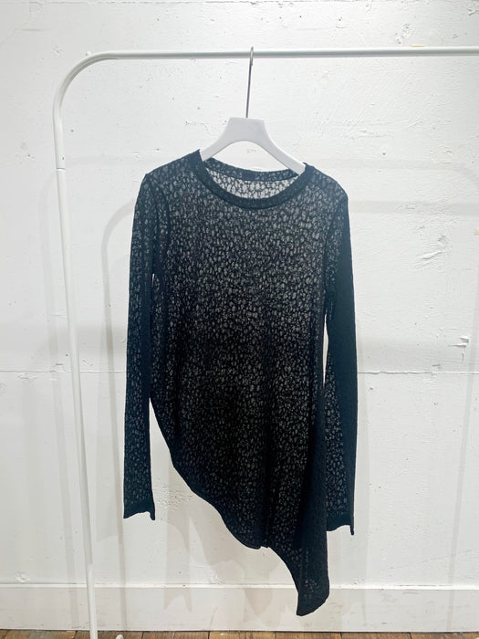 Leopard knit side drape pullover