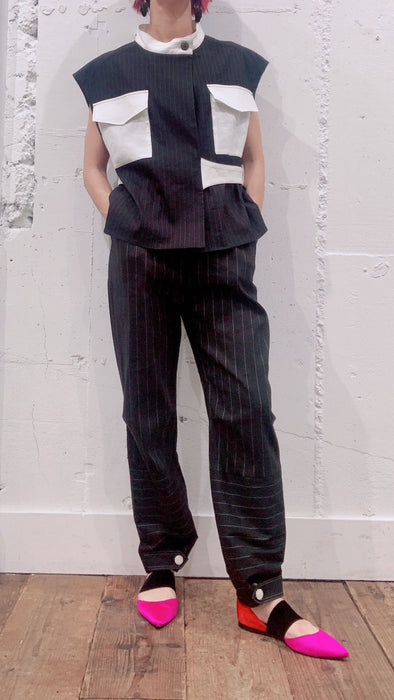 THE ARCHIVE：ストライプリネンショートブラウス