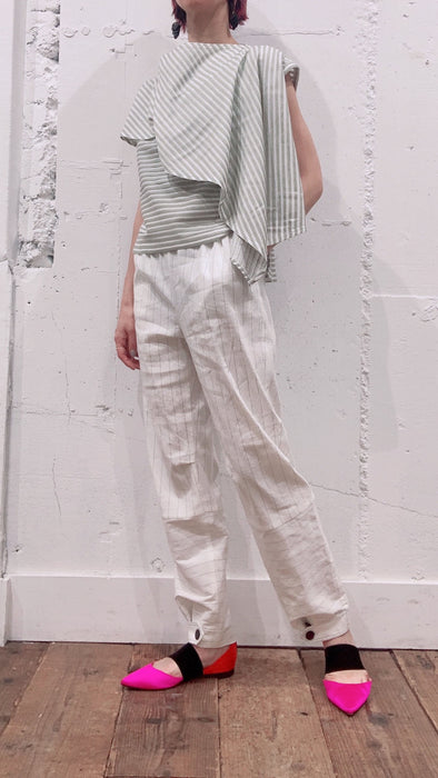 THE ARCHIVE：コットンボーダー天竺レイヤードペプラムタンク