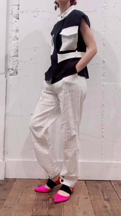 THE ARCHIVE：ストライプリネンショートブラウス