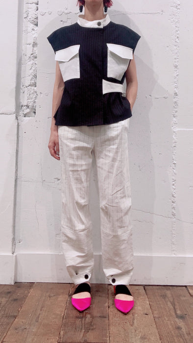 THE ARCHIVE：ストライプリネンショートブラウス