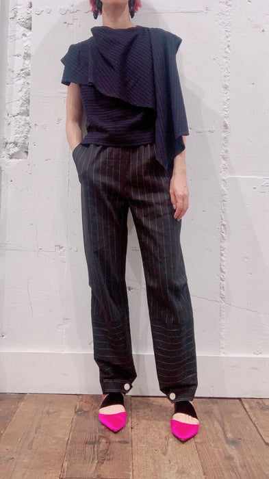 THE ARCHIVE：コットンボーダー天竺レイヤードペプラムタンク