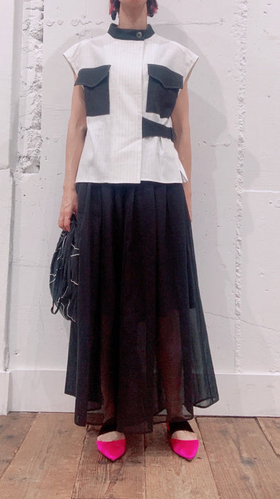 THE ARCHIVE：コットン＆リネンレイヤードシアーワイドパンツ