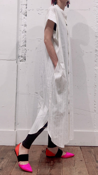 THE ARCHIVE：ストライプリネンタックスリーブシャツドレス