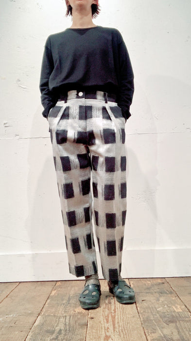 THE ARCHIVE：コットンサテンチェック柄ティーパードパンツ